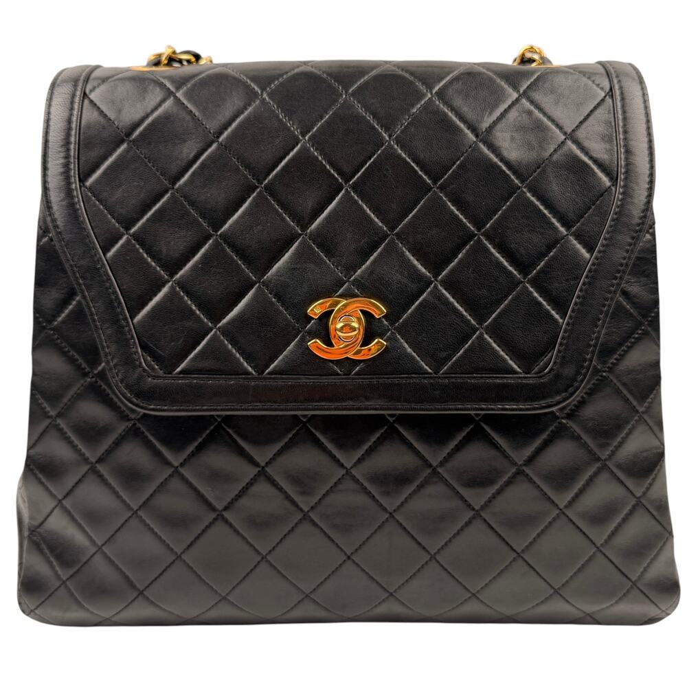 Chanel Vintage Black Quilted Trapezoid Flap Shoulder Bag with Wallet